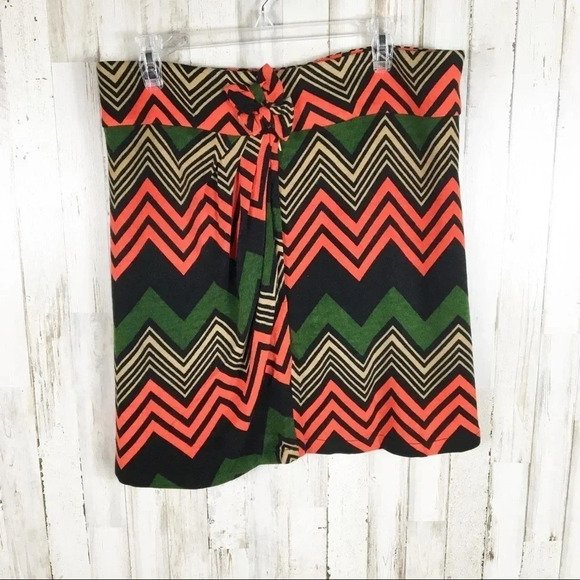 Striped Chevron Faux Wrap Bow Mini Skirt XL - Picture 1 of 8